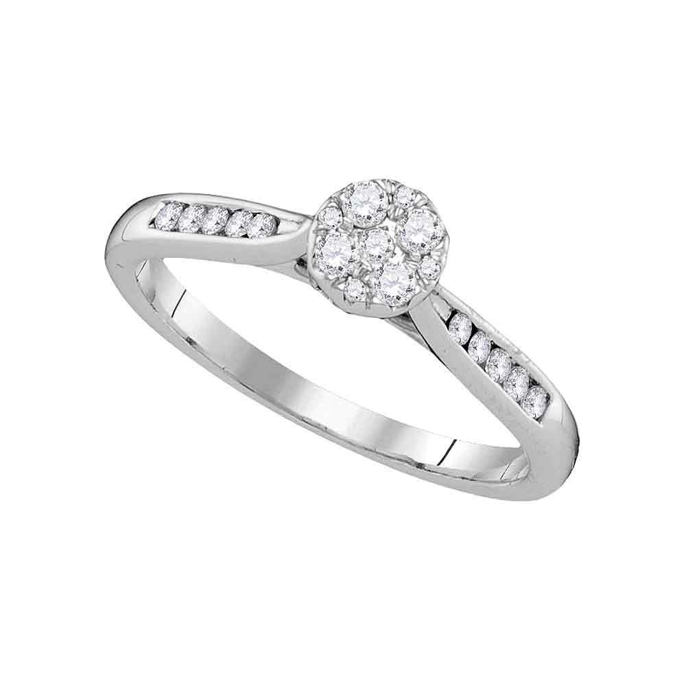19 - Diamond Brilliance: 14kt White Gold Womens Round Diamond Cluster Ring 1/4 Cttw - Splendid Jewellery