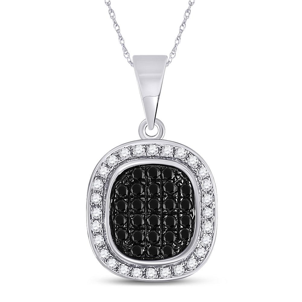Black Diamond Cluster Pendant | 10kt White Gold Womens Round Enhanced Diamond Pendant 1/4 Cttw | Splendid Jewellery - Splendid Jewellery