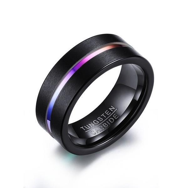 Black Tungsten Wedding Band with Multi - Colored Anodized Groove - Splendid Jewellery