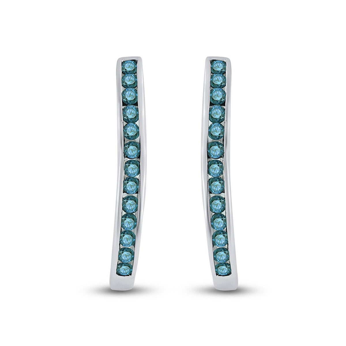Blue Diamond Brilliance: 10kt White Gold Womens Round Blue Color Enhanced Diamond Hoop Earrings 1/4 Cttw - Splendid Jewellery
