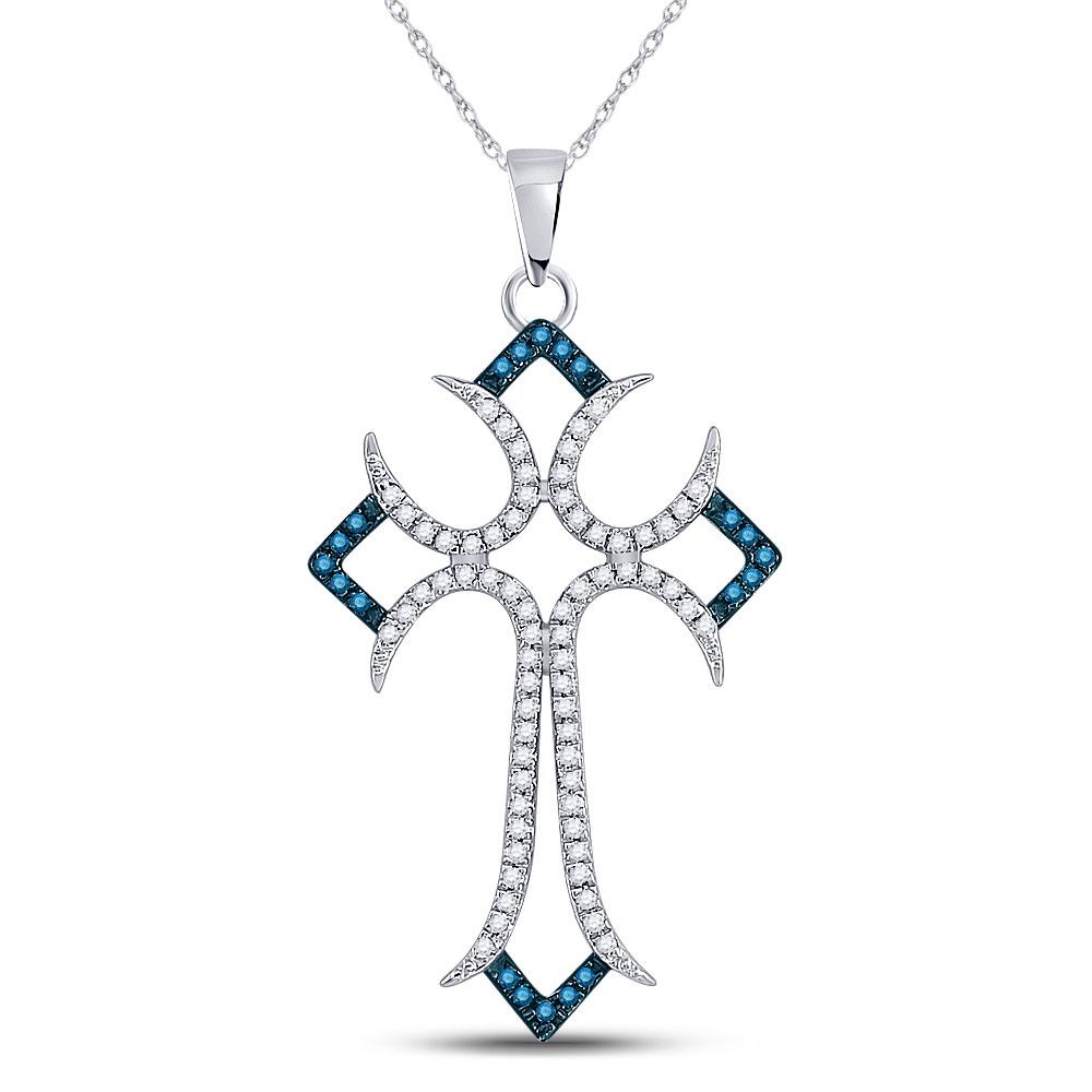 Blue Diamond Flared Cross Pendant in 10kt White Gold - Splendid Jewellery - Splendid Jewellery