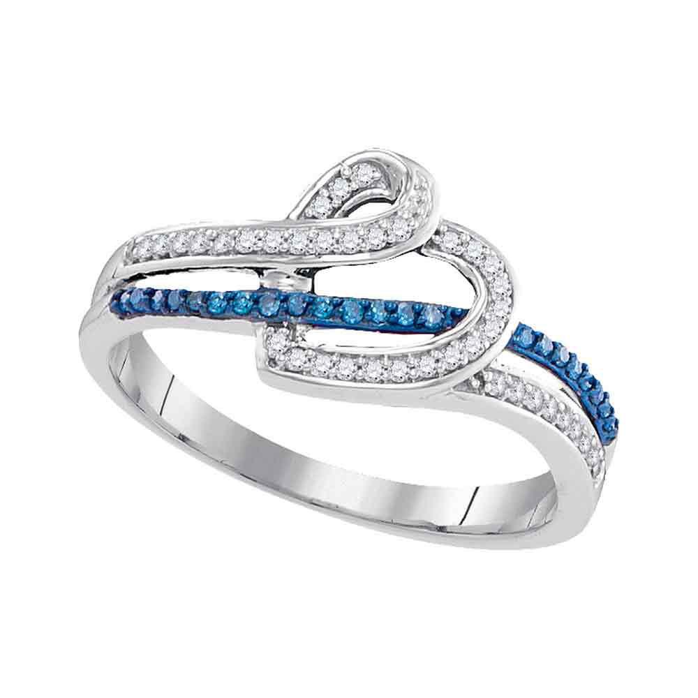 Blue Diamond Heart Ring | 10kt White Gold Womens Round Blue Color Enhanced Diamond Heart Ring 1/5 Cttw | Splendid Jewellery - Splendid Jewellery