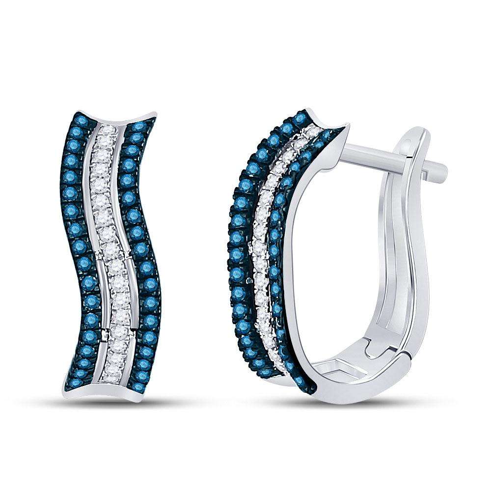 Blue Diamond Striped Hoop Earrings in 10kt White Gold - Mesmerizing Elegance for Every Occasion - Splendid Jewellery