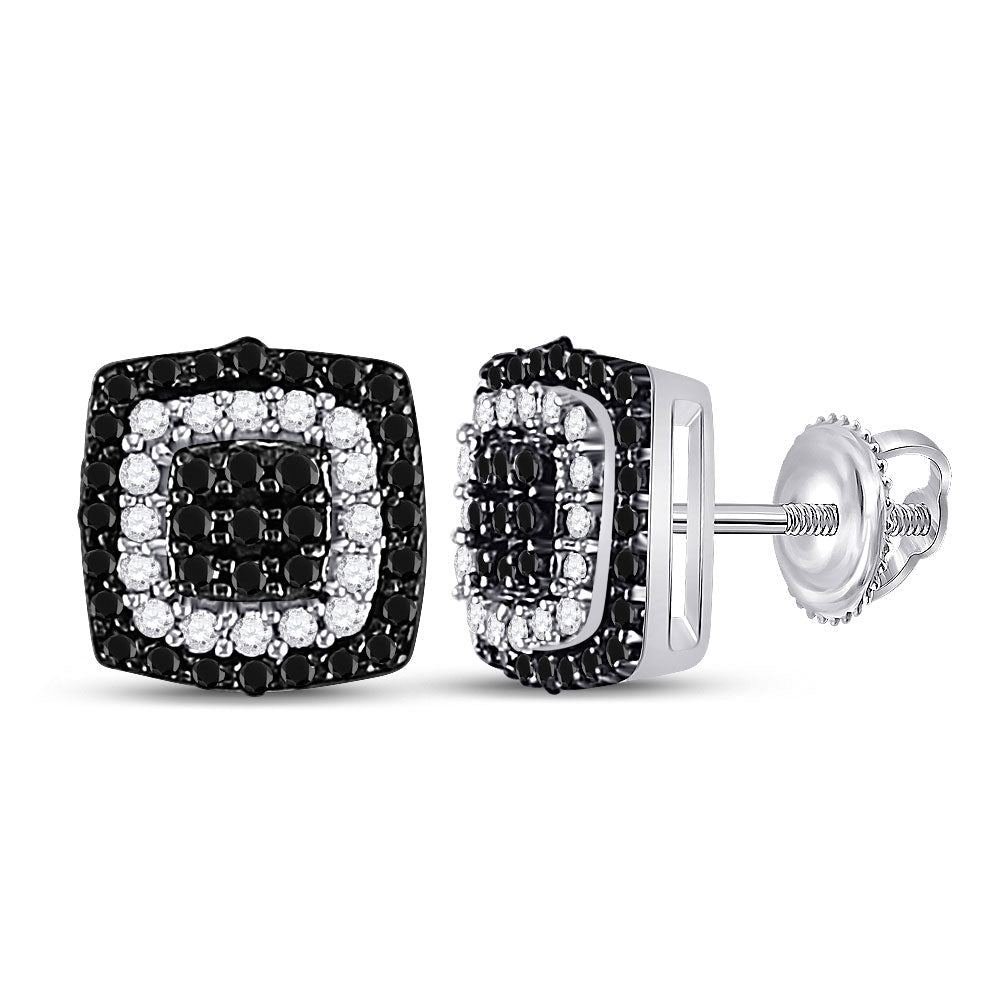 Captivating Black Diamond Square Cluster Earrings in 10kt White Gold - Splendid Jewellery
