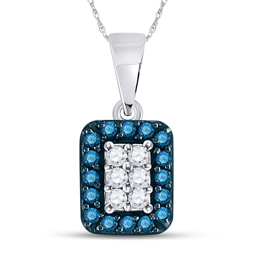 Captivating Blue Diamond Cluster Pendant - 1/5 Cttw, 10kt White Gold - Splendid Jewellery