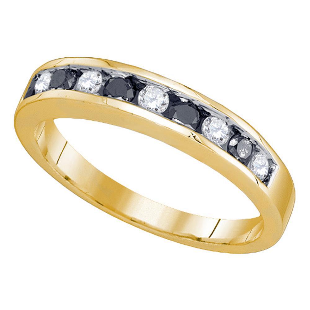 Captivating Blue Diamond Elegance: 10kt Yellow Gold Womens Round Blue Color Enhanced Diamond Band Ring 1/2 Cttw - Splendid Jewellery