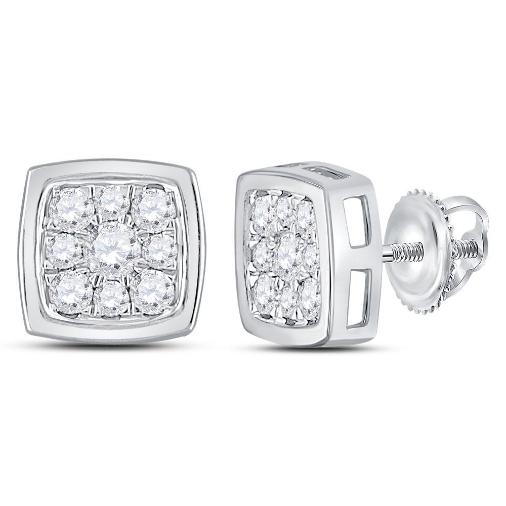 Captivating Brilliance: 14kt White Gold Womens Round Diamond Square Cluster Stud Earrings 1/2 Cttw - Splendid Jewellery