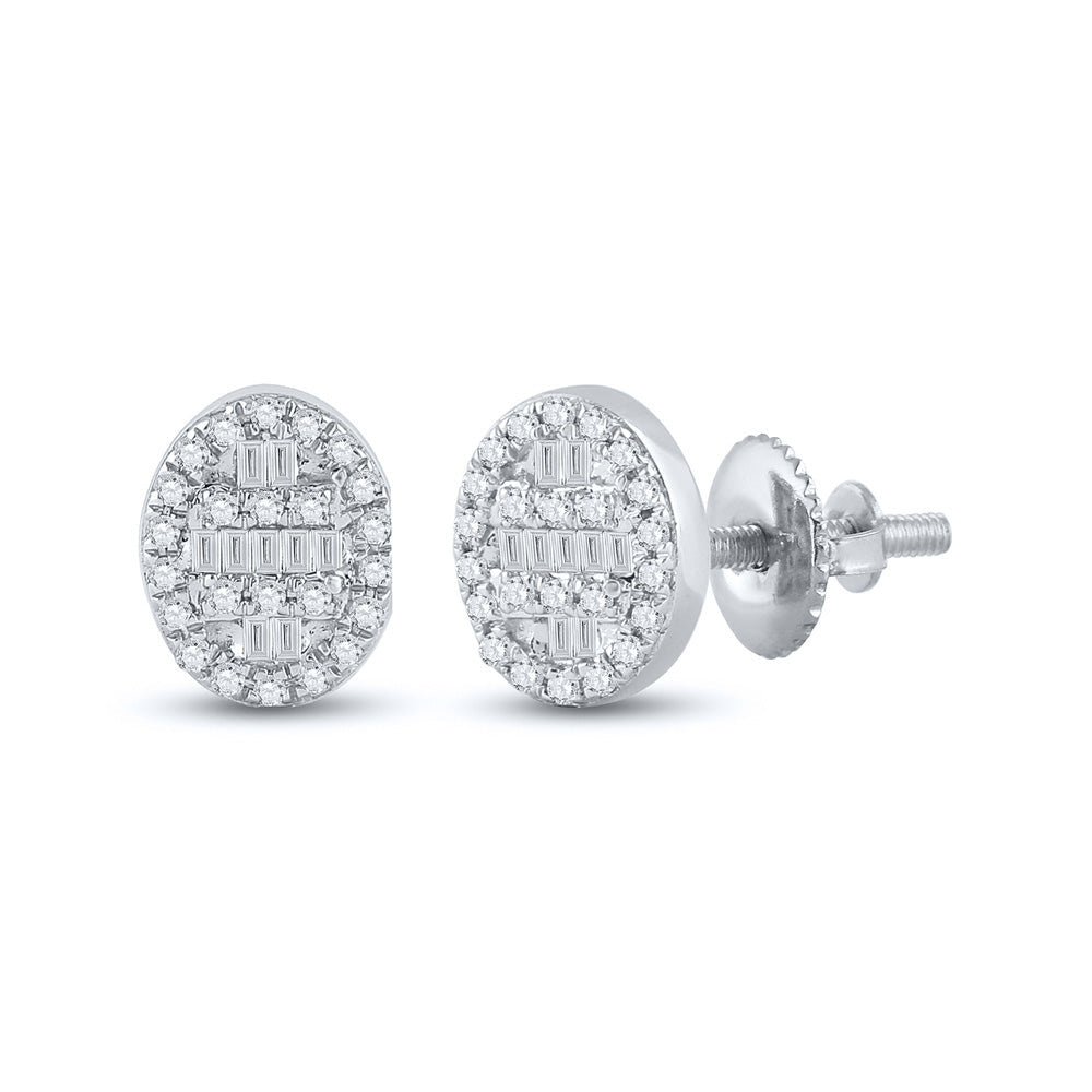 Captivating Cluster of Baguette and Round Diamond Earrings in 10kt White Gold - Splendid Jewellery