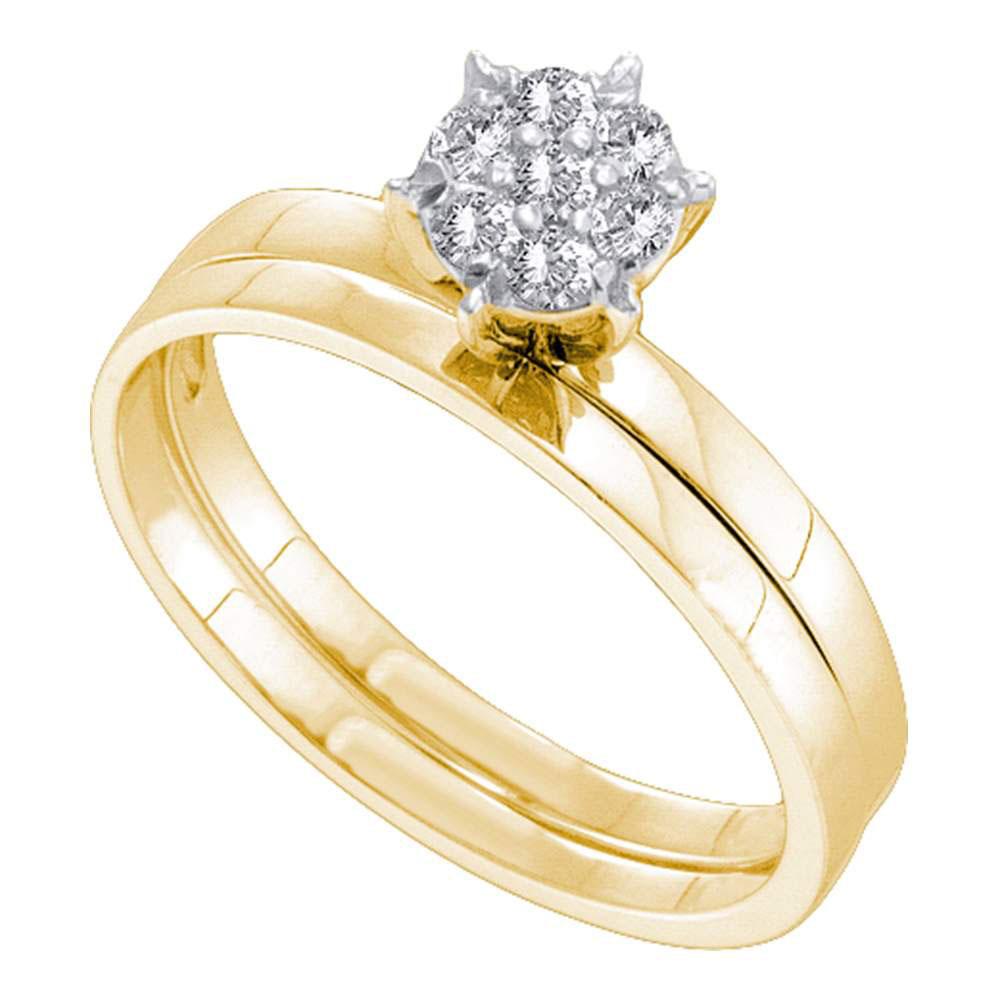 Captivating Cluster of Love | 10kt Yellow Gold Round Diamond Cluster Bridal Wedding Ring Band Set 1/6 Cttw | Splendid Jewellery - Splendid Jewellery