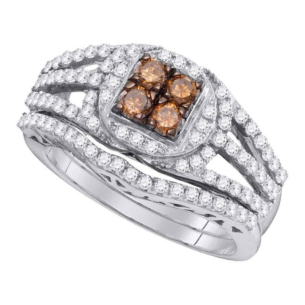 Captivating "Cocoa Elegance" 10kt White Gold Womens Round Brown Diamond Bridal Wedding Ring Band Set - Splendid Jewellery