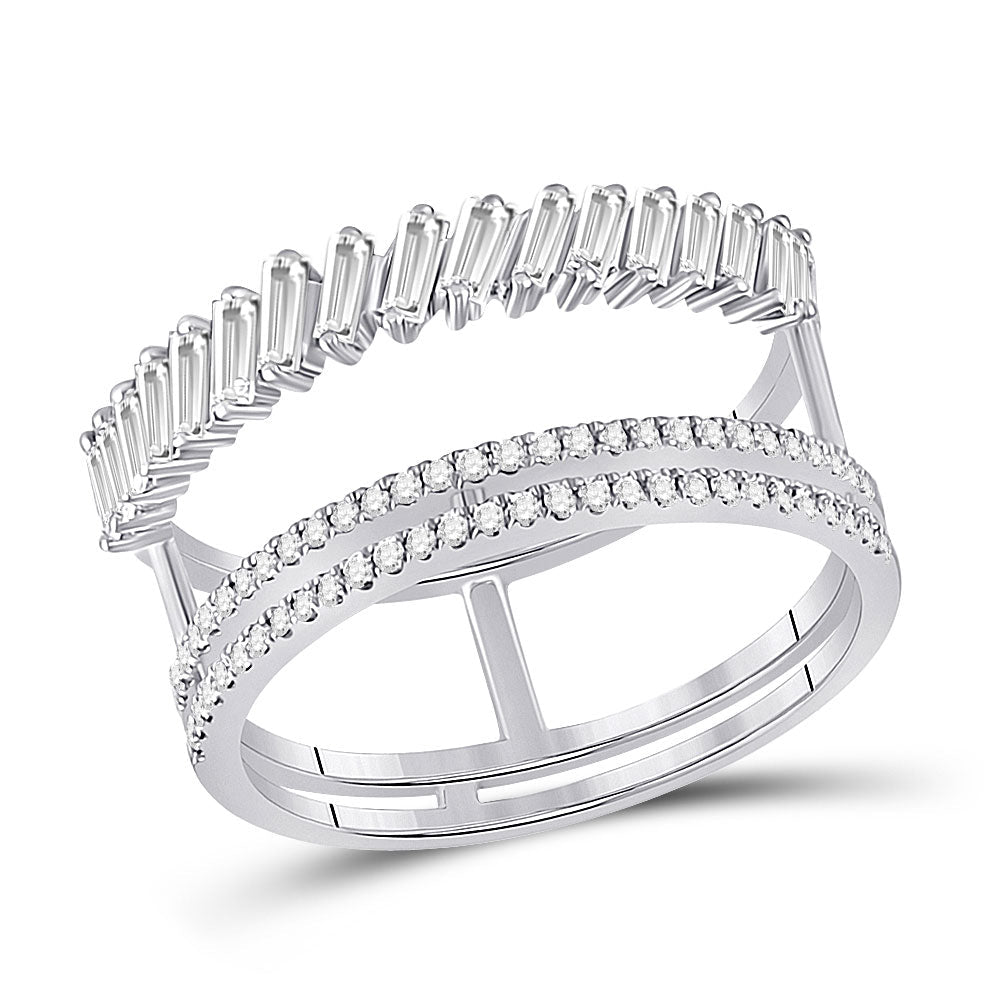 Captivating Diamond Elegance | 14kt White Gold Womens Baguette Round Diamond Modern Negative Space Ring 5/8 Cttw - Splendid Jewellery