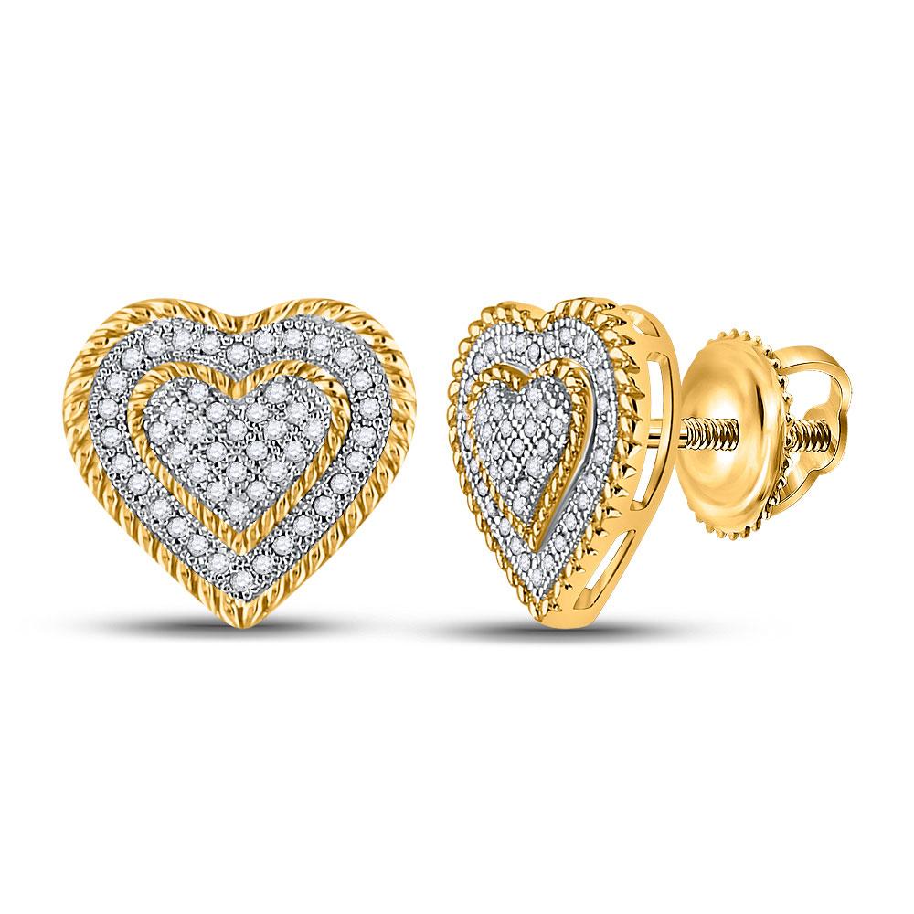 Captivating Hearts: 10kt Yellow Gold Diamond Roped Heart Cluster Earrings - Splendid Jewellery