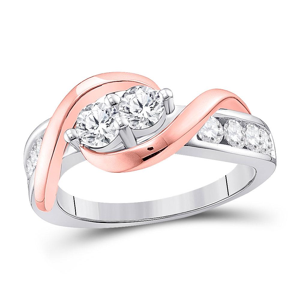Captivating Love Story | 14kt Two - tone Gold Round Diamond 2 - stone Bridal Wedding Engagement Ring 1 Cttw - Splendid Jewellery