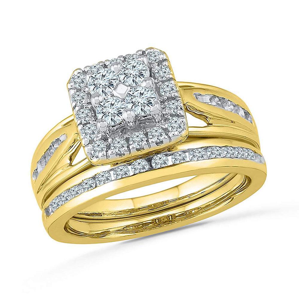 Captivating name: "Radiant Love: 10kt Yellow Gold Diamond Cluster Bridal Wedding Ring Band Set" - Splendid Jewellery