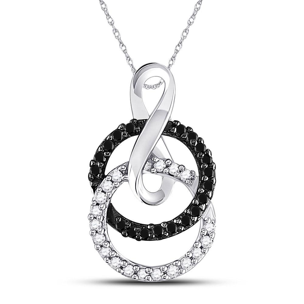 Captivating Noir Elegance: 10kt White Gold Double Circle Pendant with Black Diamonds - Splendid Jewellery