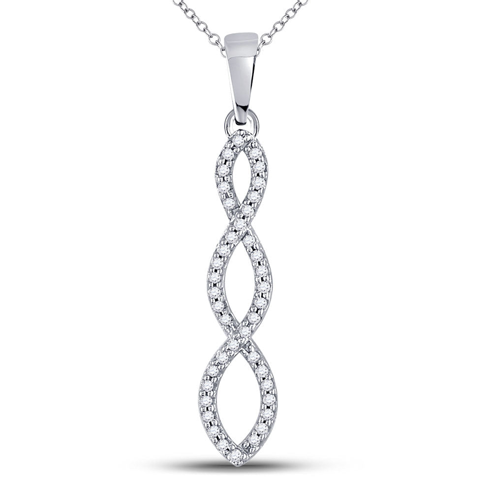 Captivating Radiance: 10kt White Gold Round Diamond Twist Fashion Pendant 1/8 Cttw - Splendid Jewellery