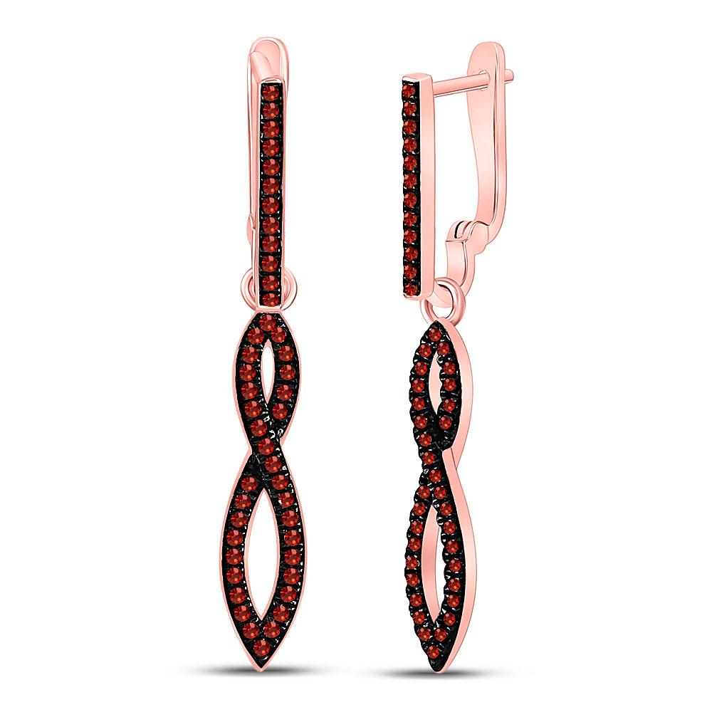 Captivating Rose Gold Twist Dangle Earrings with Red Enhanced Diamonds - Splendid Jewellery