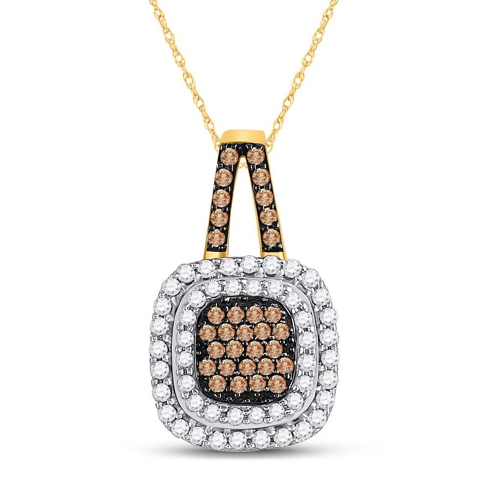 Captivating Square Frame Brown and Blue Diamond Pendant in 10kt Yellow Gold - Splendid Jewellery
