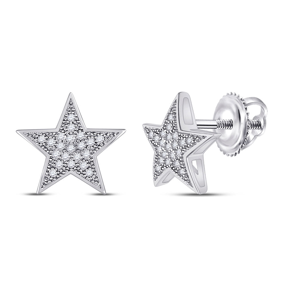 Celestial Brilliance: 10kt White Gold Womens Round Diamond Star Earrings 1/10 Cttw - Splendid Jewellery