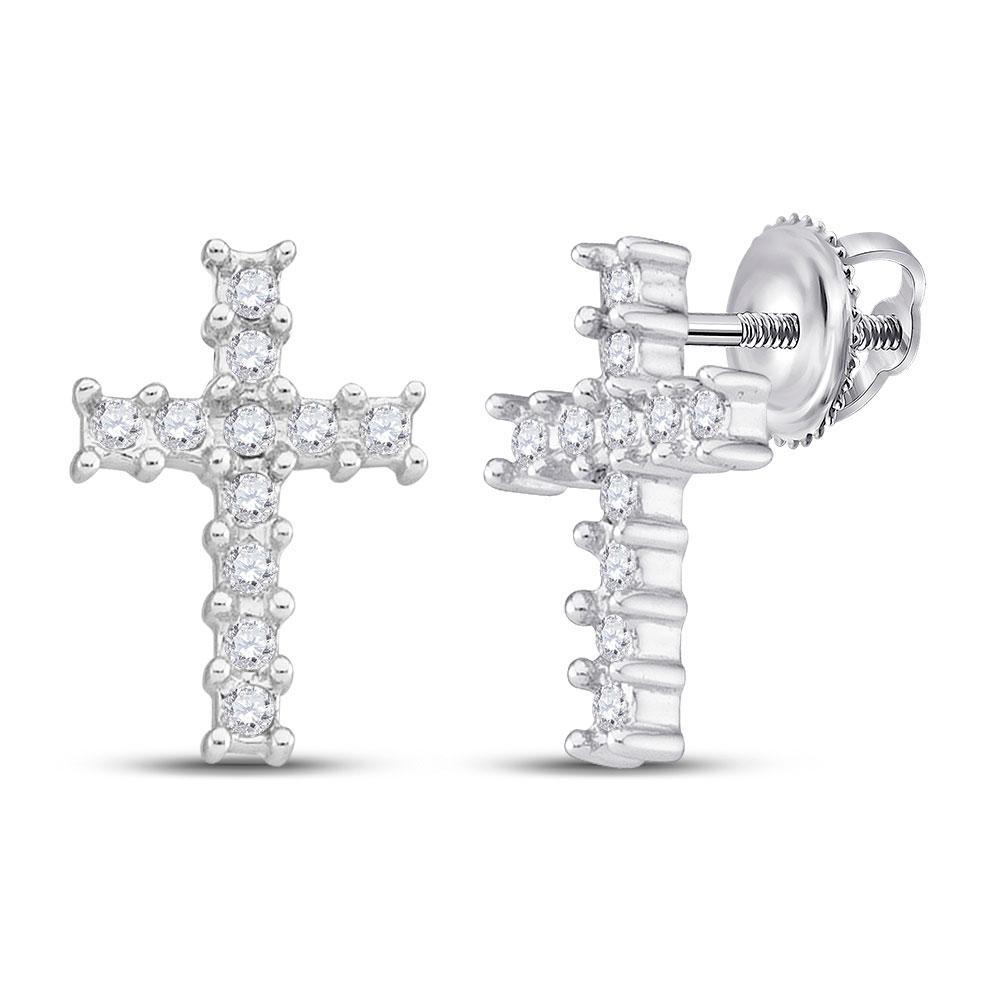 Dazzling 10kt White Gold Diamond Cross Earrings: A Radiant Symbol of Faith and Elegance - Splendid Jewellery