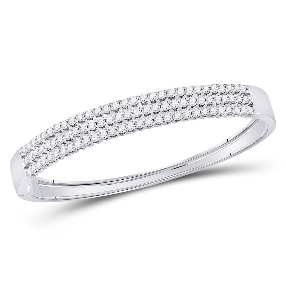 Dazzling 14kt White Gold Triple Row Diamond Bangle Bracelet - 3 Carat Total Weight - Splendid Jewellery