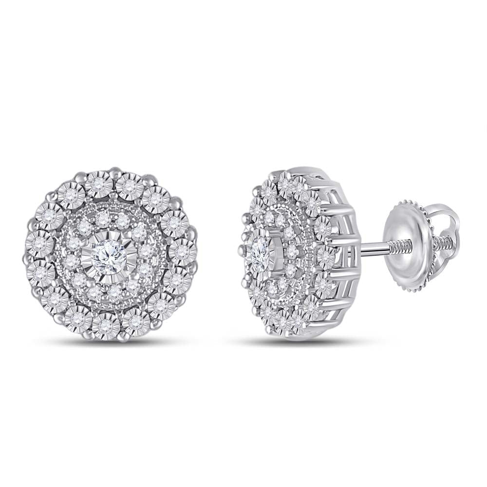 Dazzling Brilliance: 10kt White Gold Womens Round Diamond Fashion Cluster Earrings 1/5 Cttw - Splendid Jewellery