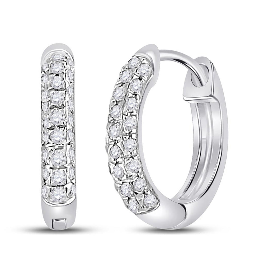 Dazzling Brilliance: 10kt White Gold Women's Round Diamond Hoop Earrings 1/6 Cttw - Splendid Jewellery