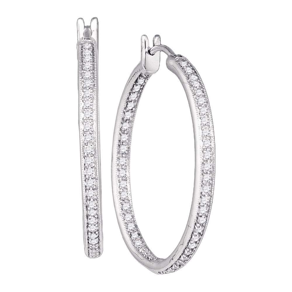 Dazzling Brilliance: 14kt White Gold Inside Outside Diamond Hoop Earrings - Splendid Jewellery