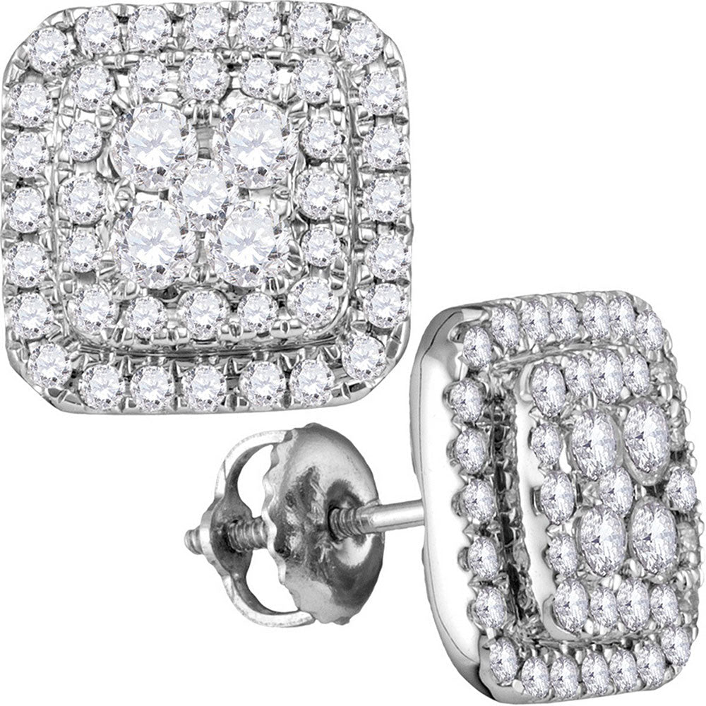 Dazzling Brilliance: 14kt White Gold Square Cluster Diamond Earrings - Splendid Jewellery