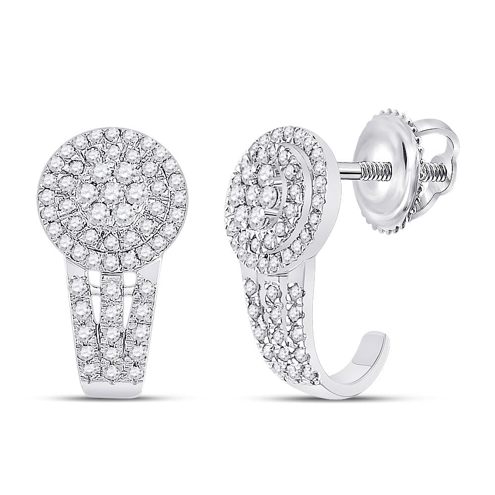 Dazzling Diamond Cluster J Hoop Earrings in 10kt White Gold - Splendid Jewellery