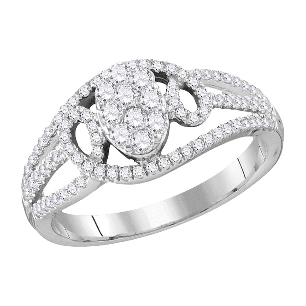 Dazzling Diamond Delight | 10kt White Gold Womens Round Diamond Oval Cluster Ring 1/2 Cttw - Splendid Jewellery
