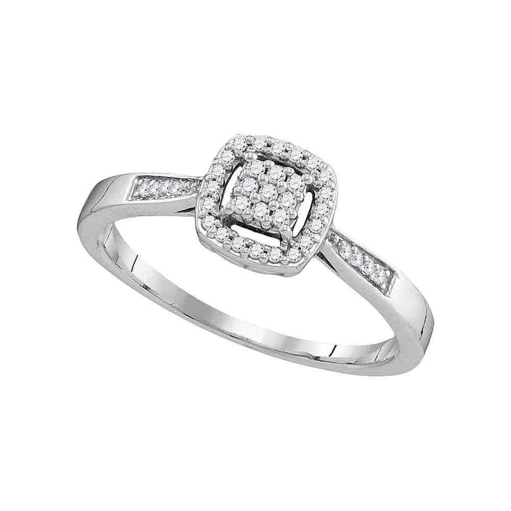 Dazzling Diamond Delight | 10kt White Gold Womens Round Diamond Square Cluster Ring 1/8 Cttw - Splendid Jewellery