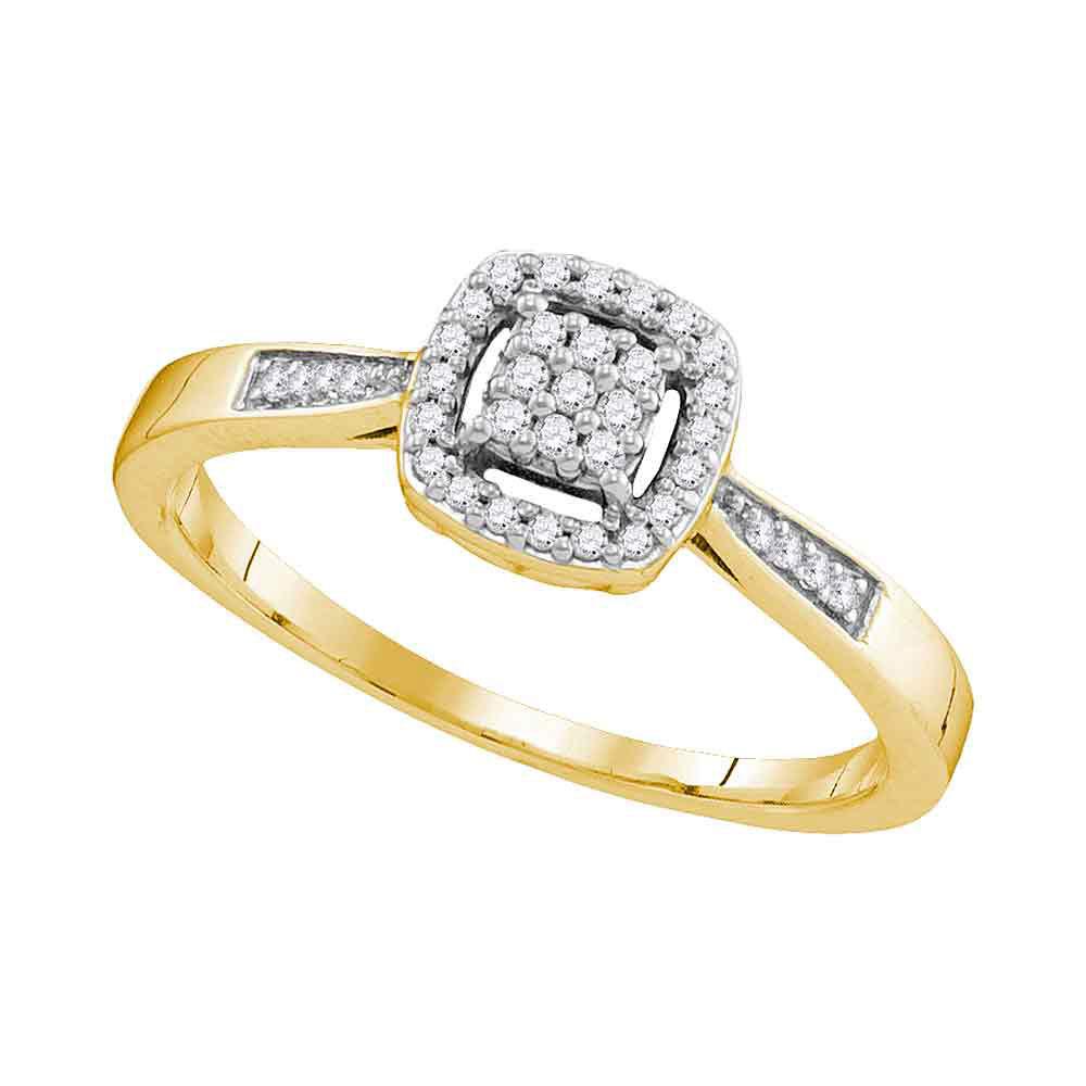 Dazzling Diamond Delight | 10kt Yellow Gold Womens Round Diamond Square Cluster Ring 1/8 Cttw - Splendid Jewellery