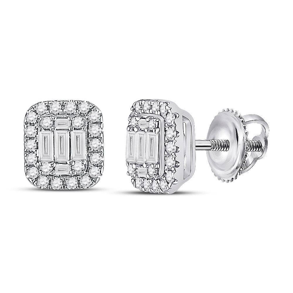 Dazzling Diamond Delight: 14kt White Gold Baguette Diamond Cluster Earrings - Splendid Jewellery