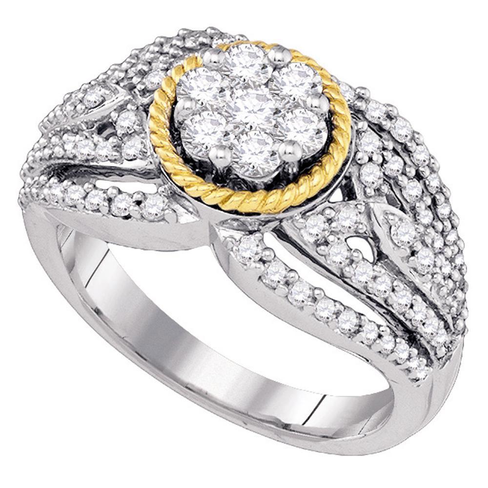 Diamond Blossom Cluster Ring | 10kt Two - tone Gold Womens Round Diamond Roped Flower Cluster Ring 7/8 Cttw - Splendid Jewellery