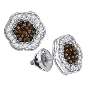 Earrings | 10kt White Gold Womens Round Brown Diamond Polygon Cluster Earrings 1/2 Cttw | Splendid Jewellery GND