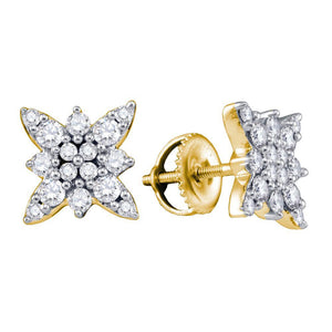 Earrings | 14kt Yellow Gold Womens Round Diamond Starburst Cluster Earrings 5/8 Cttw | Splendid Jewellery GND