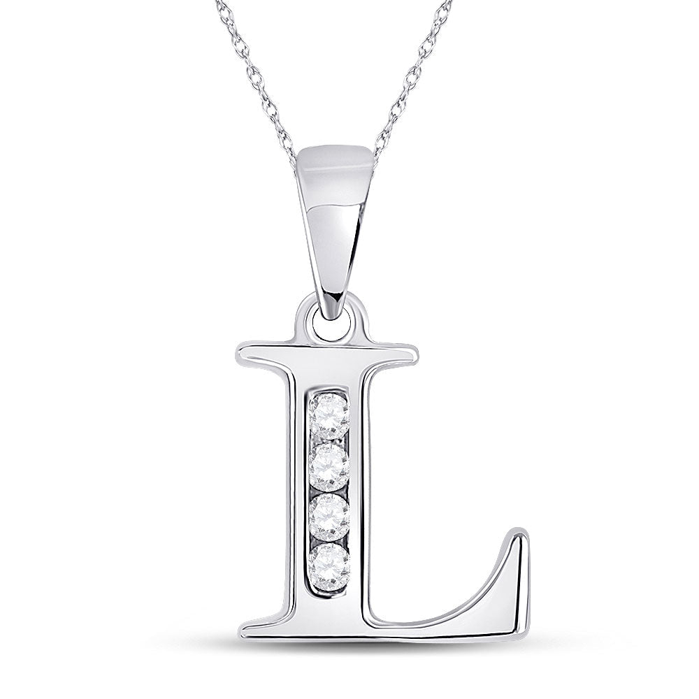 Elegant Diamond Initial Necklace: 10kt White Gold Round Diamond L Pendant 1/20 Cttw - Splendid Jewellery