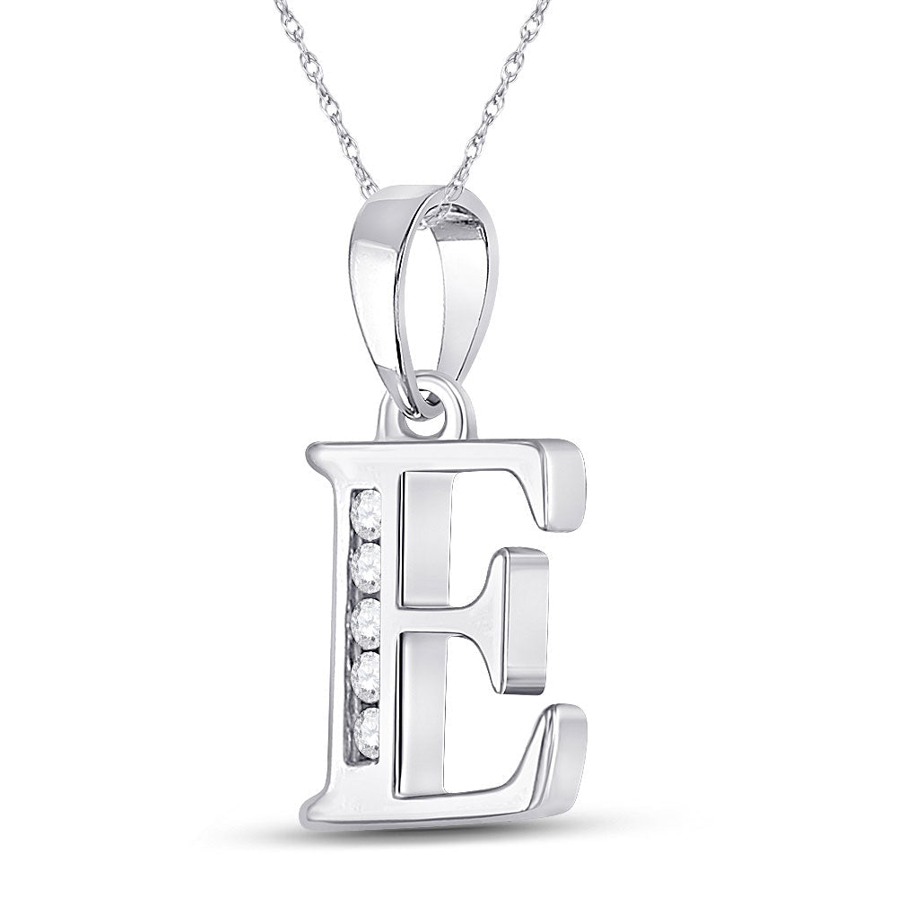 Elegant Diamond Initial Pendant | 10kt White Gold Womens Round Diamond E Initial Letter Pendant 1/20 Cttw | Splendid Jewellery - Splendid Jewellery