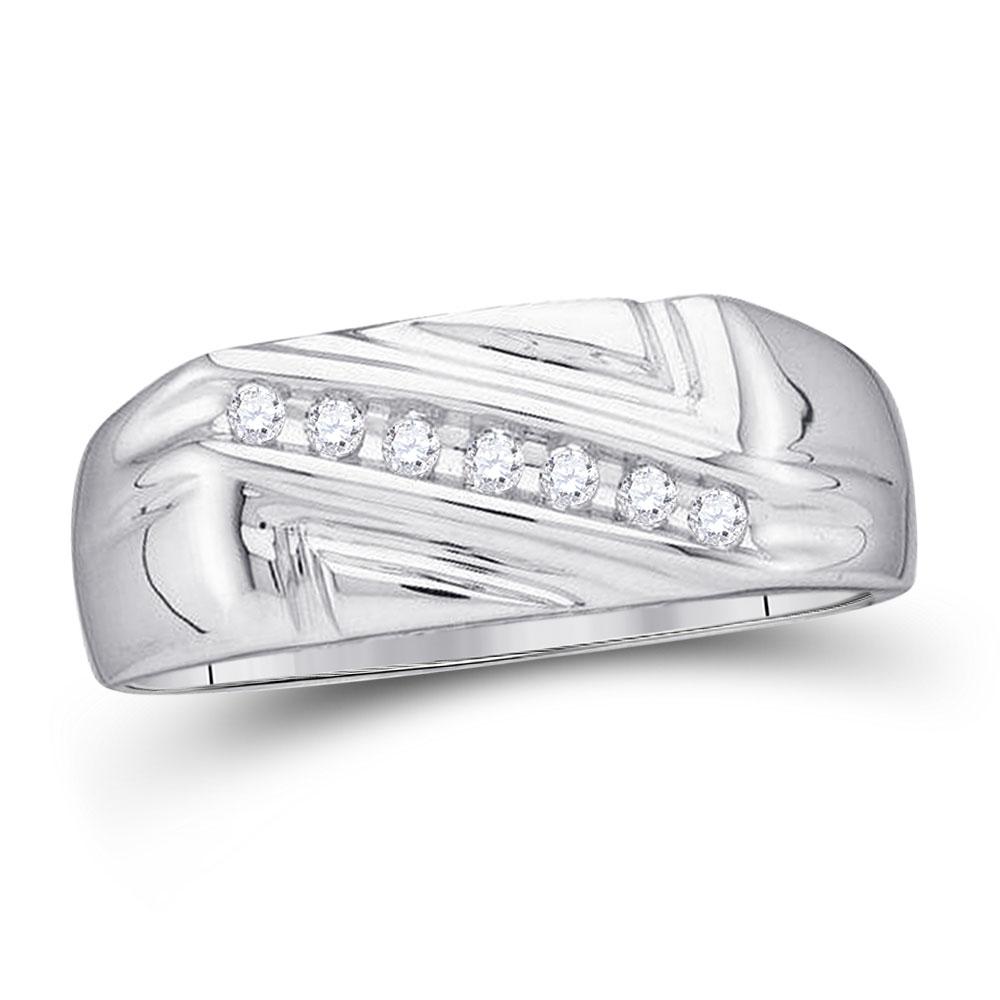 Elegant Reflections 10kt White Gold Mens Diagonal Row Diamond Wedding Band Ring 1/8 Cttw - Splendid Jewellery