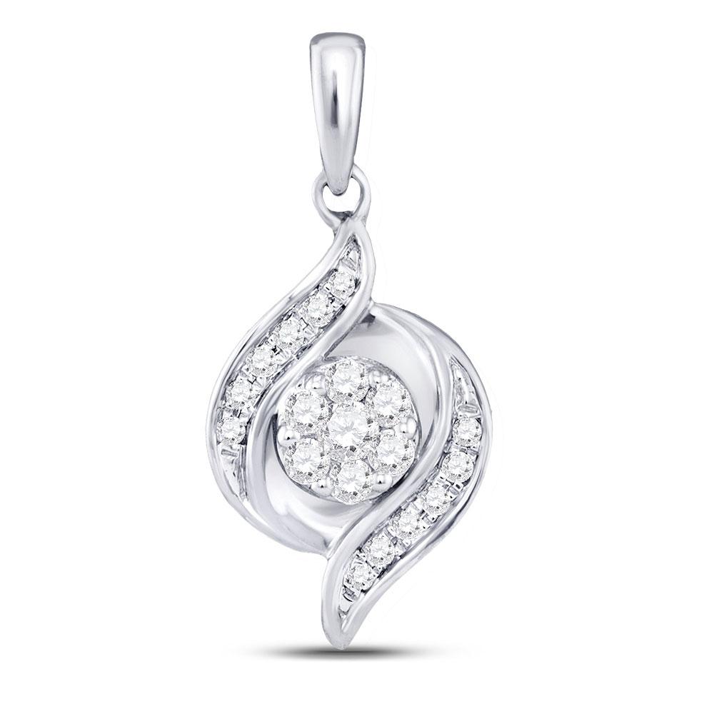 Enchanting Diamond Blossom Pendant | 14kt White Gold Womens Round Diamond Flower Cluster Pendant 1/5 Cttw - Splendid Jewellery