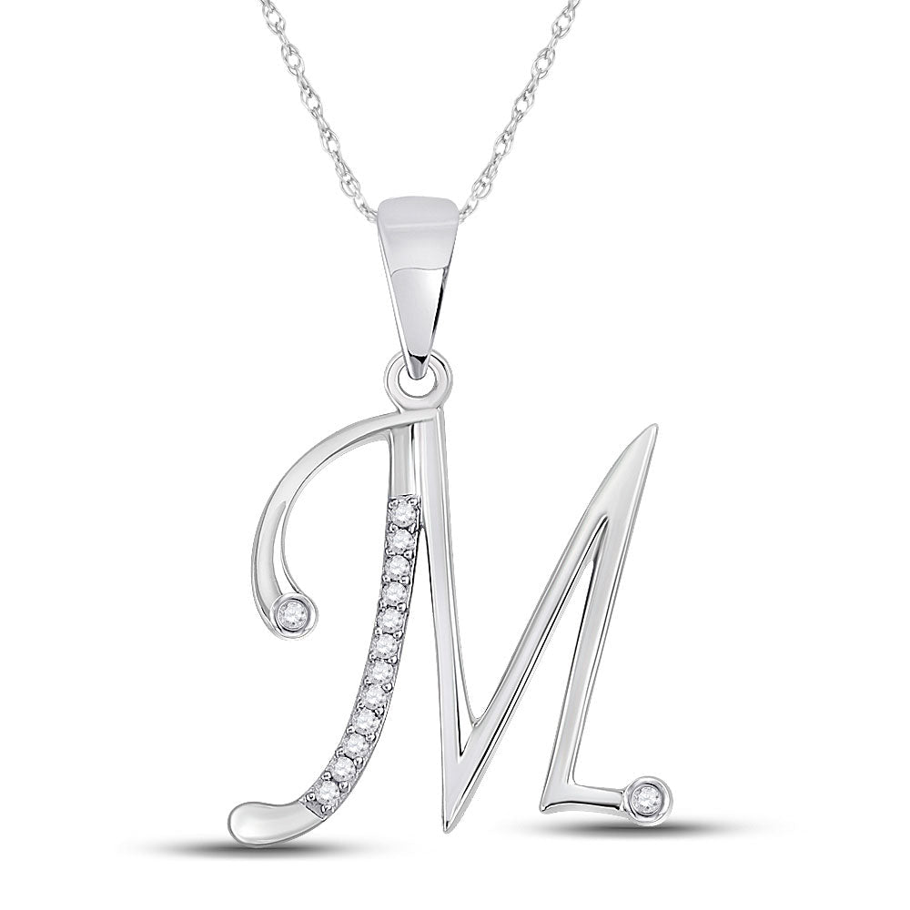 Enchanting Diamond Initial Charm Necklace | 10kt White Gold Round Diamond M Initial Letter Pendant 1/20 Cttw | Splendid Jewellery - Splendid Jewellery