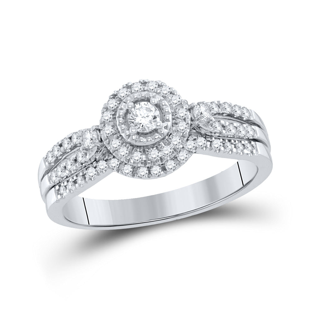 Enchanting Love Story | 10kt White Gold Round Diamond Bridal Wedding Ring Band Set 1/3 Cttw - Splendid Jewellery
