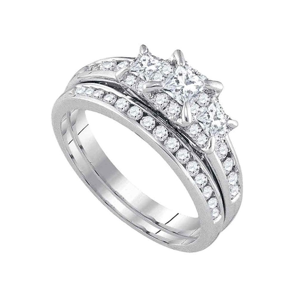 Enchanting Love Story | 14kt White Gold Princess Diamond 3 - Stone Bridal Wedding Ring Band Set 1 Cttw - Splendid Jewellery