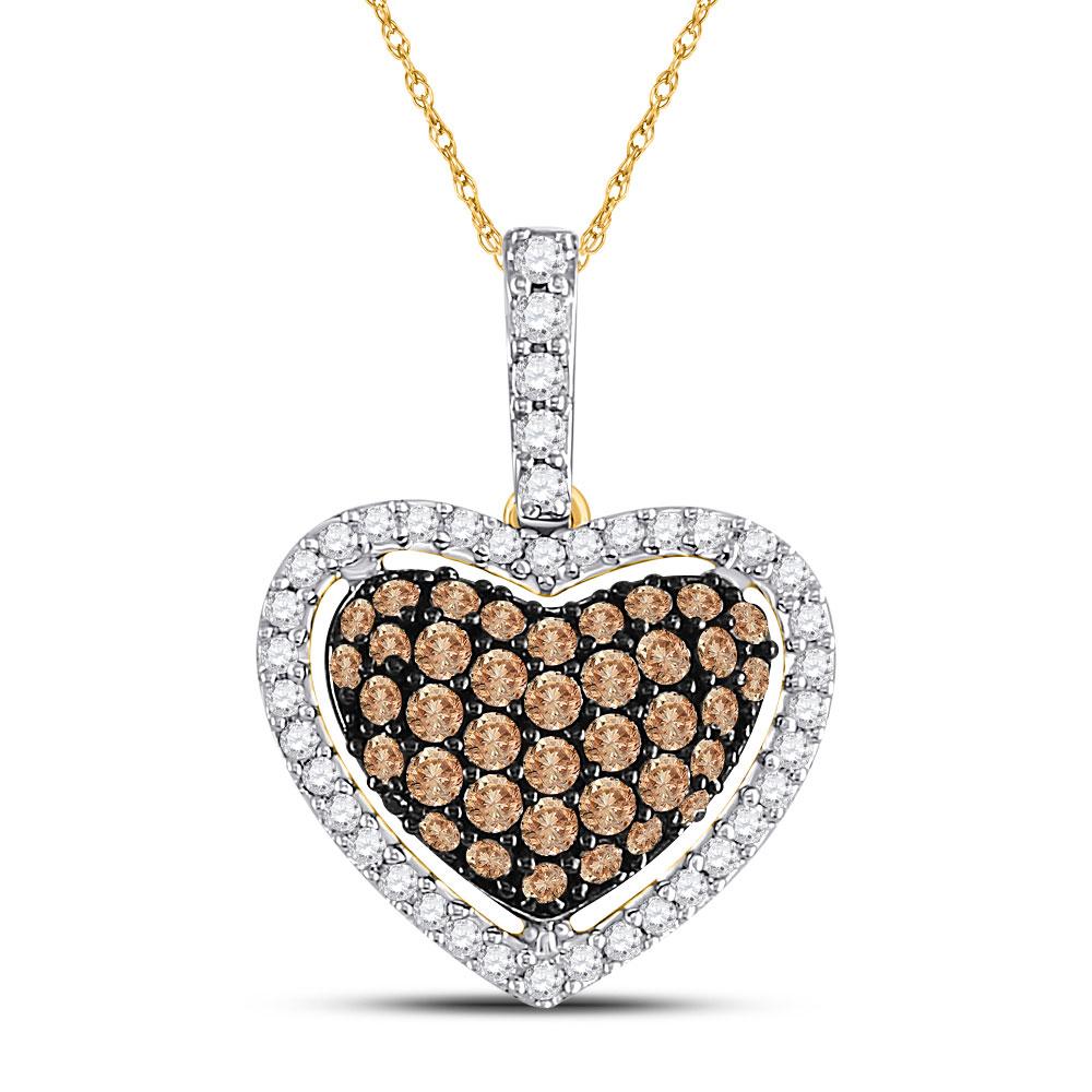 Enchanting Love Story Diamond Pendant | 10kt Yellow Gold Womens Round Brown Diamond Heart Pendant 1/2 Cttw - Splendid Jewellery