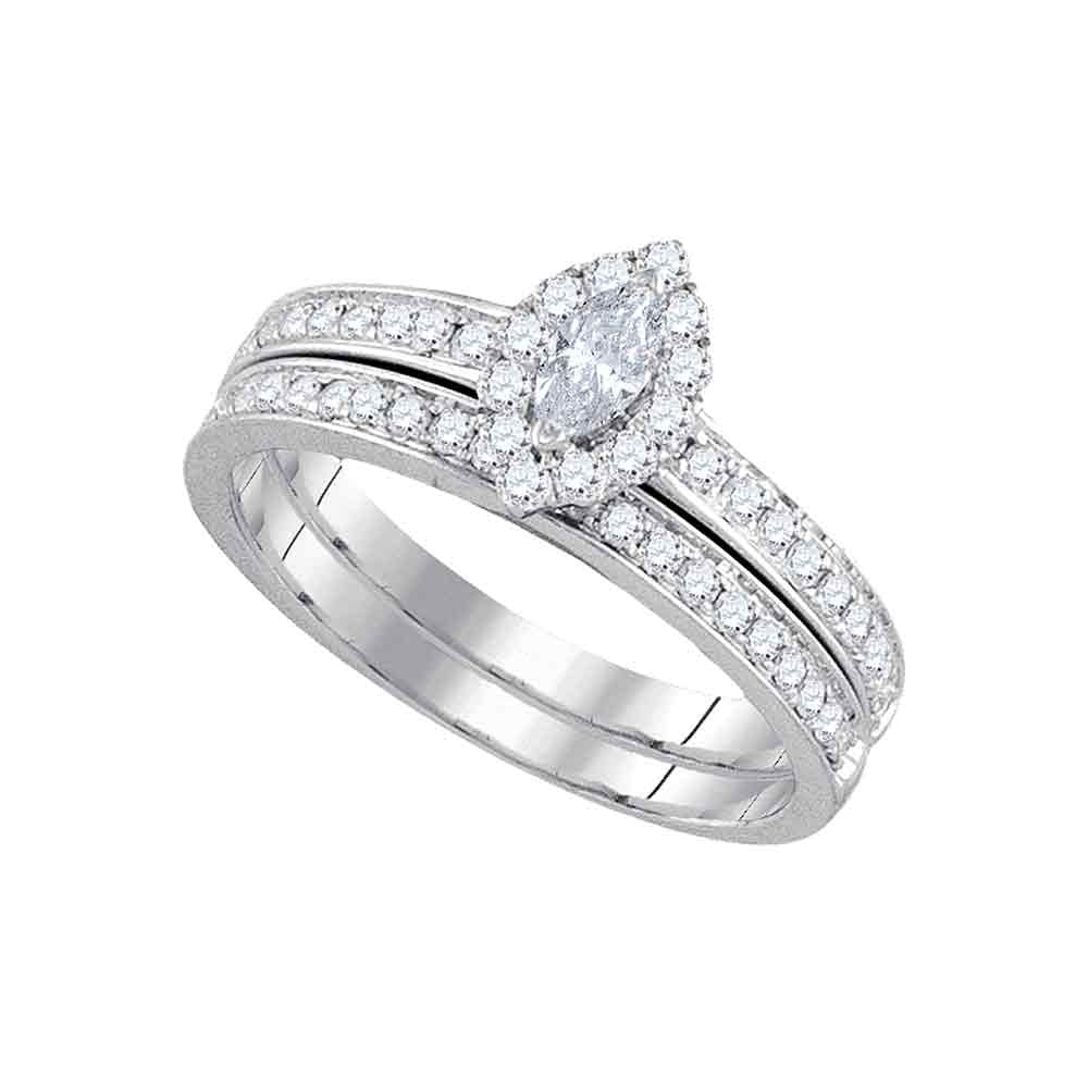 Enchanting Marquise Diamond Wedding Ring Set in 14kt White Gold - Splendid Jewellery