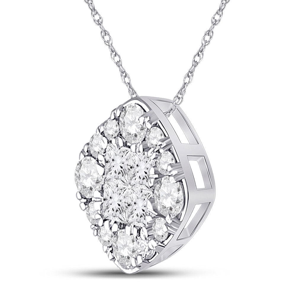 Enchanting Princess Diamond Cluster Pendant | 14kt White Gold 1/2 Cttw - Splendid Jewellery