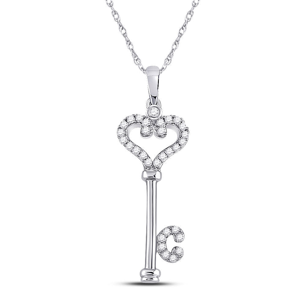Enchanting White Gold Diamond Key Pendant - Splendid Jewellery