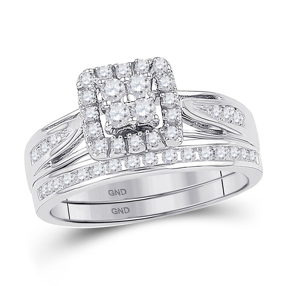Eternal Brilliance 10kt White Gold Diamond Halo Bridal Wedding Ring Band Set - Splendid Jewellery