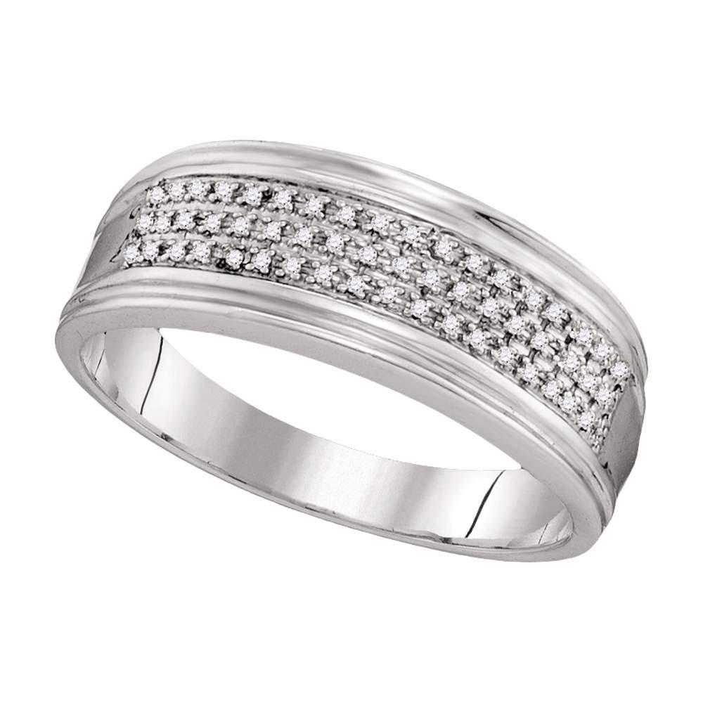 Eternal Brilliance 10kt White Gold Men's Triple Row Diamond Wedding Band - 1/10 Cttw - Splendid Jewellery